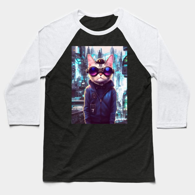 Cool Japanese Techno Cat In Japan Neon City Baseball T-Shirt by star trek fanart and more